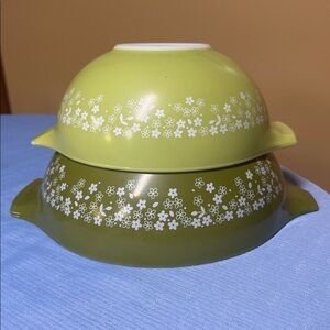 Pyrex 443 444 Spring Blossom Green Mixing Bowls Crazy Daisy Cinderella 1970s